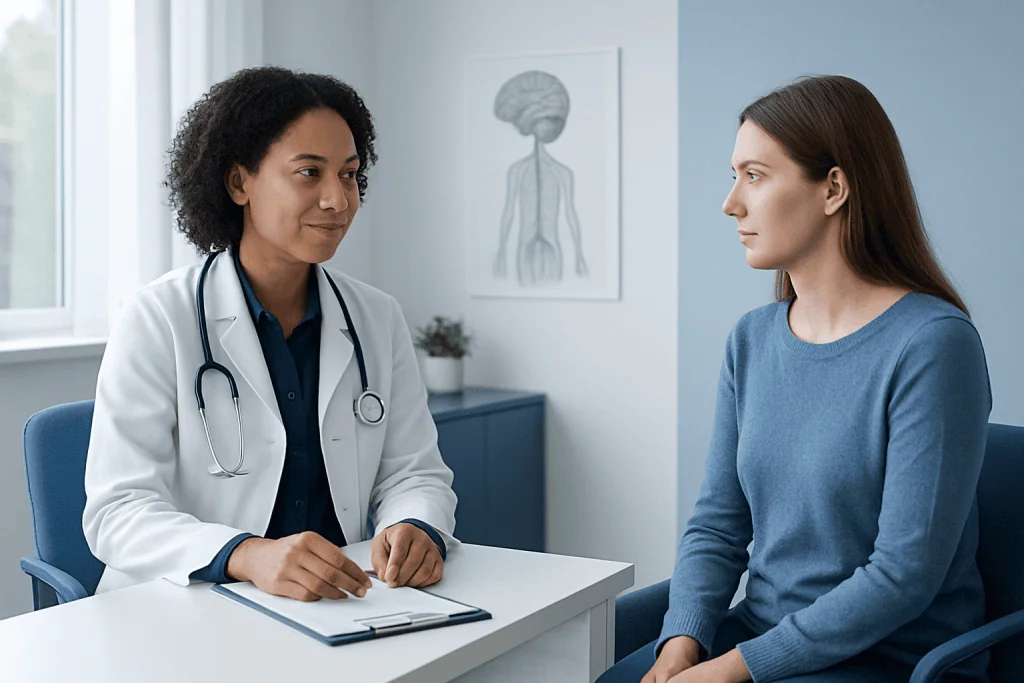 Doctor consulting with a patient in a medical office setting.