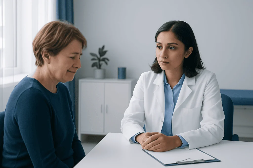 Doctor consulting with a patient in a medical office setting.