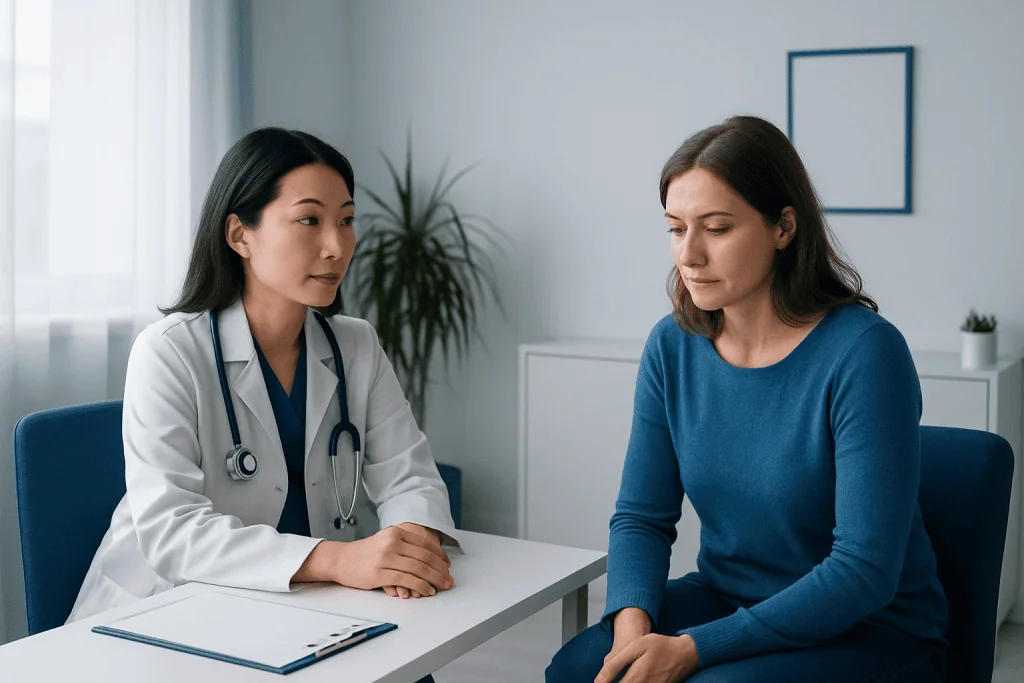 Doctor consulting with a patient in a medical office setting.