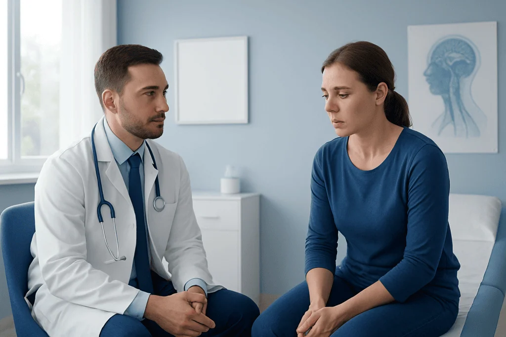 Doctor consulting with a patient in a medical office setting.