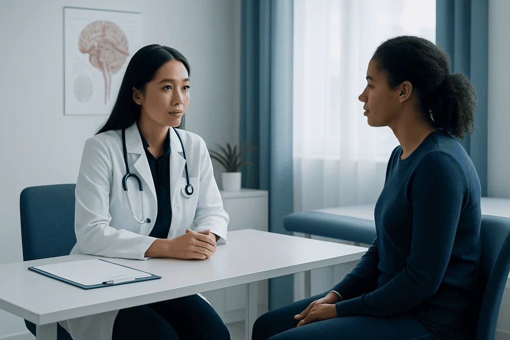 Doctor consulting patient in a medical office at Acibadem Hospitals Group.