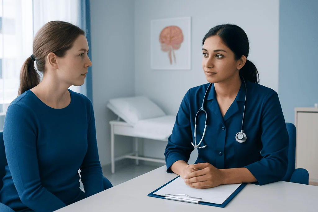 Doctor consulting with a patient in a medical office setting.