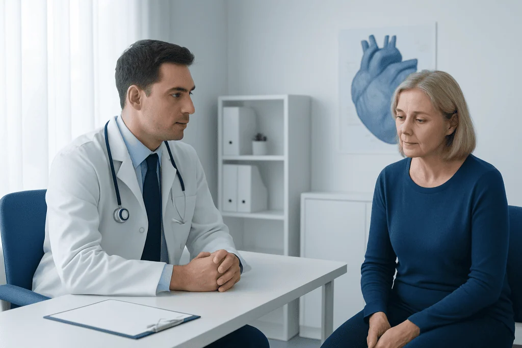 Doctor consulting with a female patient in a medical office.