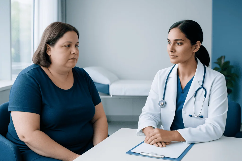 Doctor consulting with a patient in a medical office setting.