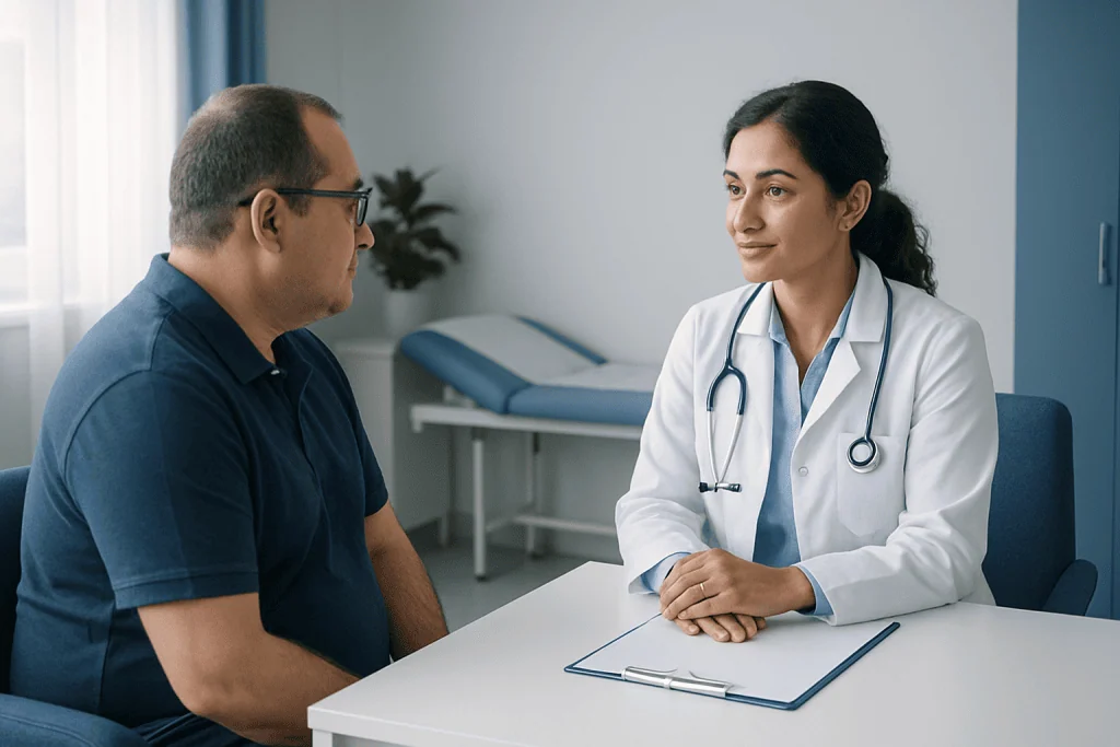 Doctor consulting with patient in a medical office at Acibadem Hospitals Group.
