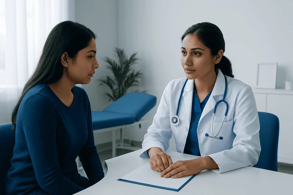 Doctor consulting with a patient in a medical office at Acibadem Hospitals Group.