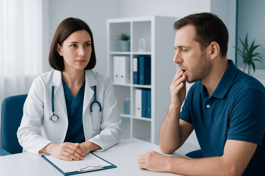 Doctor consulting with a patient about oral health issues.