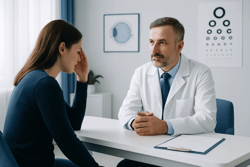 Doctor consulting with a patient in a medical office setting.