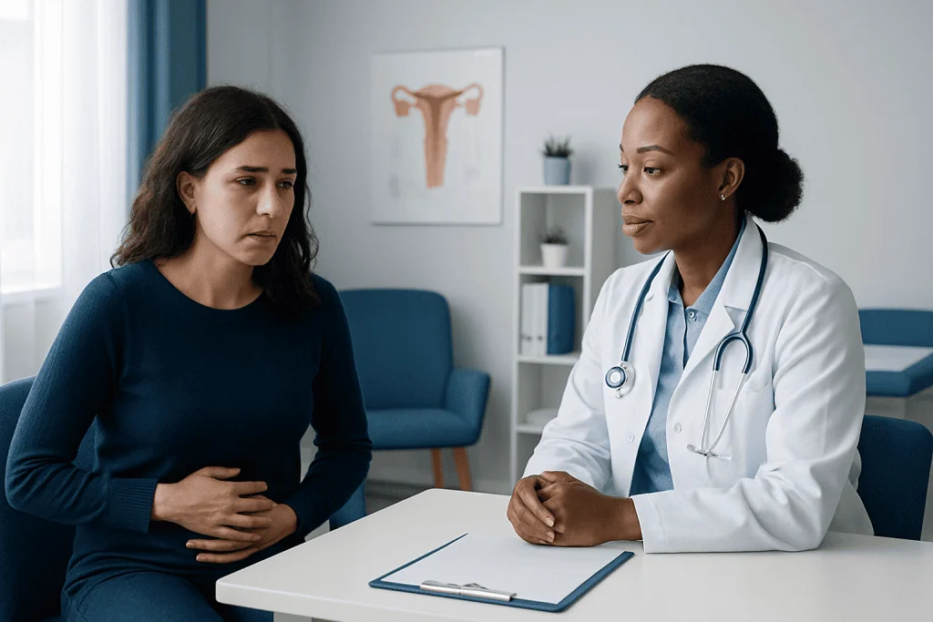 Doctor consulting with a patient about gynecological health issues.