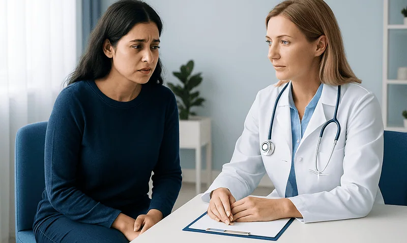 Doctor consulting with a patient in a medical office setting.