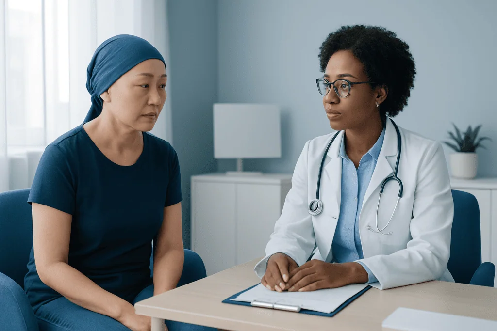 Doctor consulting with a patient in a medical office setting.