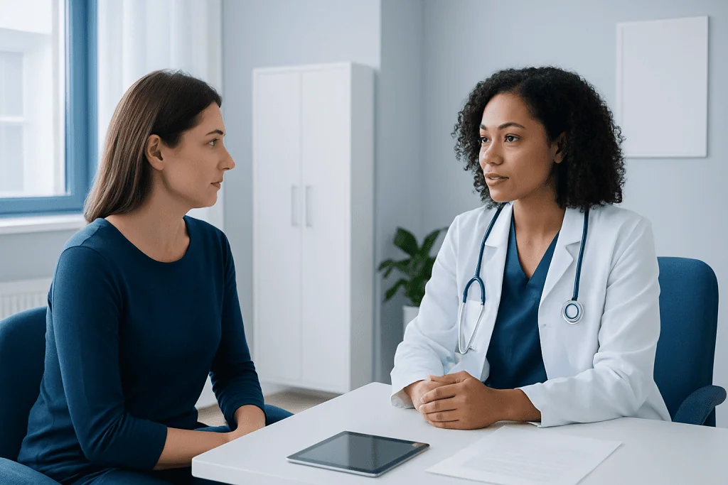Doctor consulting with a patient in a medical office.