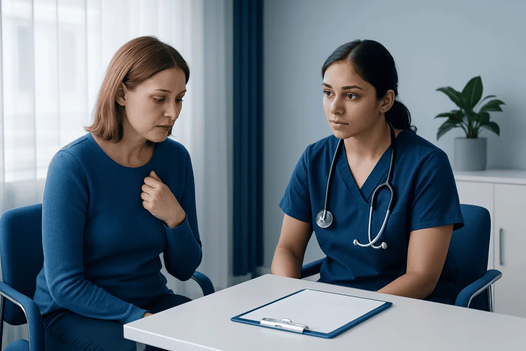 Doctor consulting with a patient in a medical office setting.