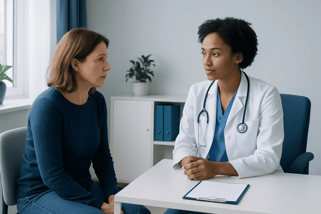 Doctor consulting with a patient in a medical office setting.