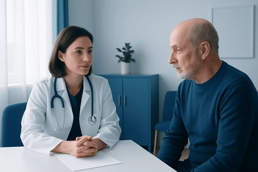 Doctor consulting with a patient in a medical office setting.