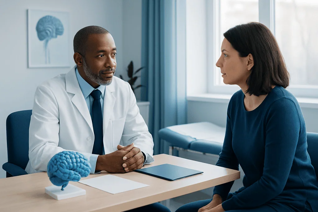 Doctor consulting with a patient about sleep apnea and brain health.
