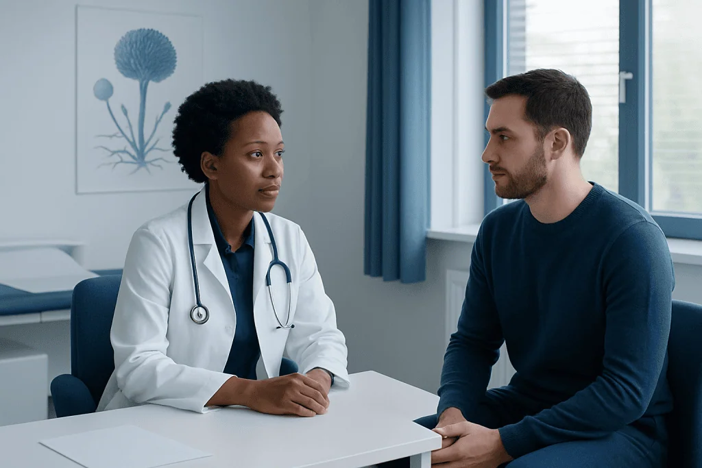 Doctor consulting with a patient in a medical office at Acibadem Hospitals Group.