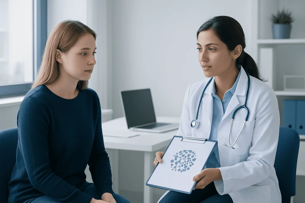 Doctor consulting with a patient in a medical office setting.