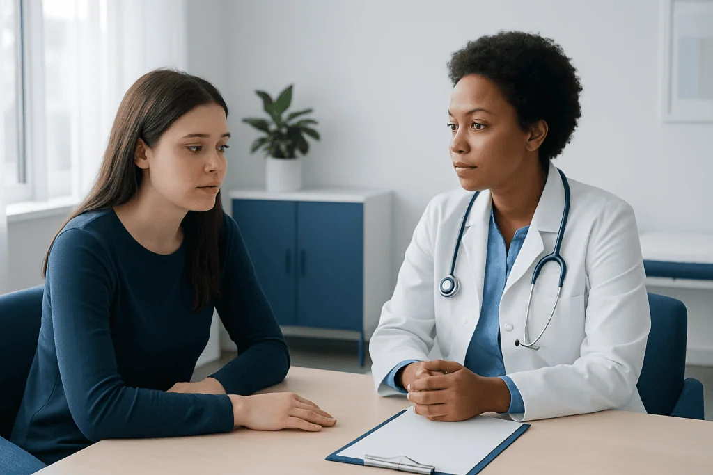 Doctor consulting with a patient in a medical office setting.