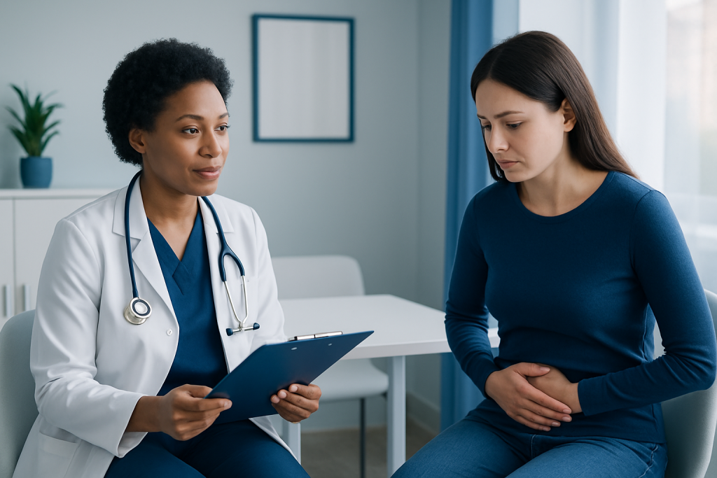 Doctor consulting with a patient in a medical office setting.