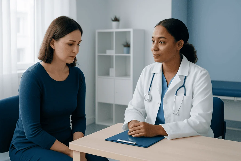 Doctor consulting with a patient in a medical office setting.
