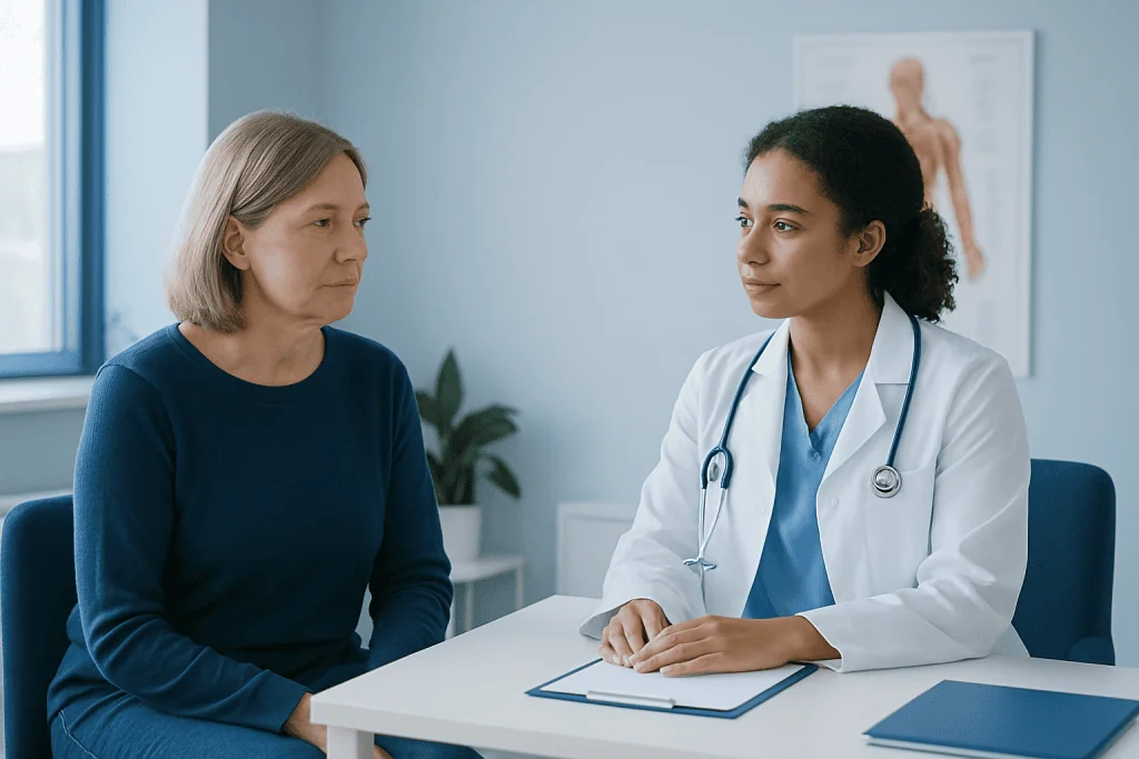 Doctor consulting with a patient in a medical office setting.