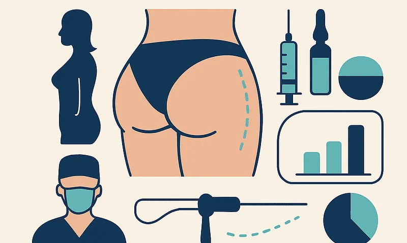 Illustration of BBL procedure with medical tools and patient profile.