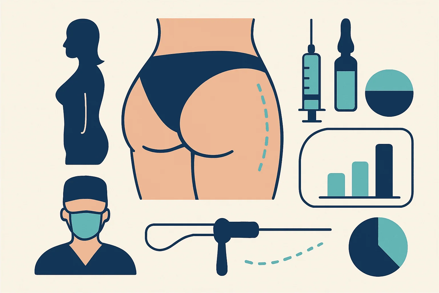 Illustration of BBL procedure with medical tools and patient profile.