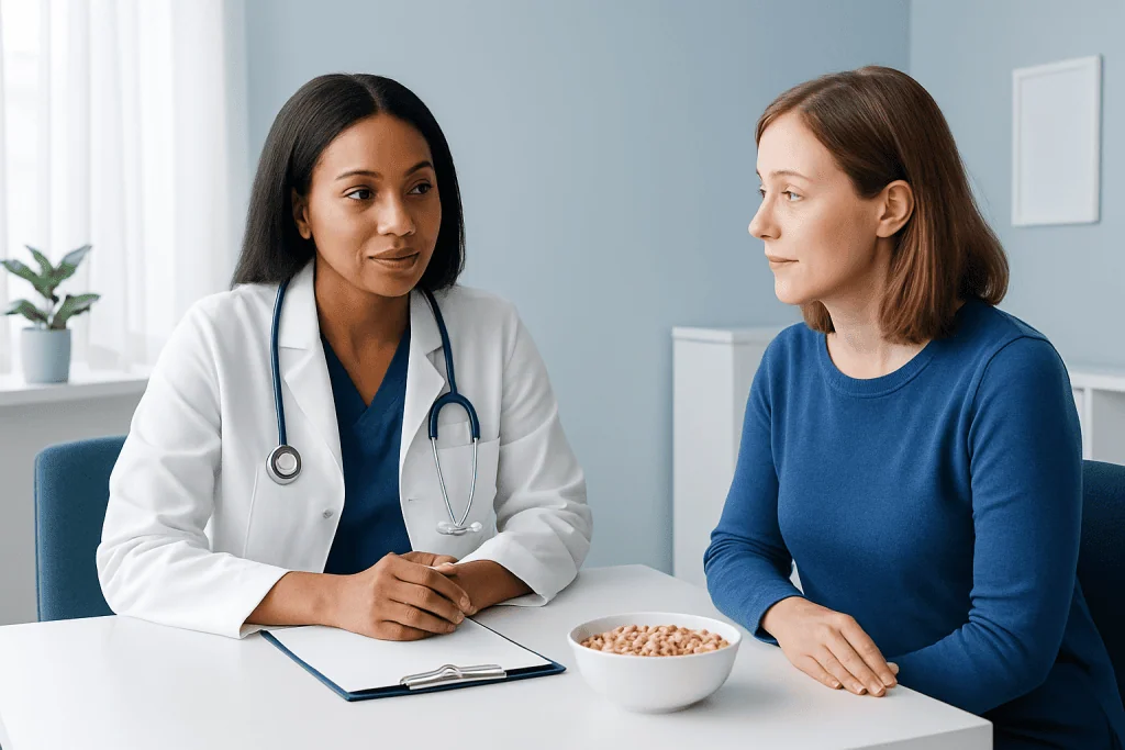 Doctor consulting with a patient in a medical office setting.