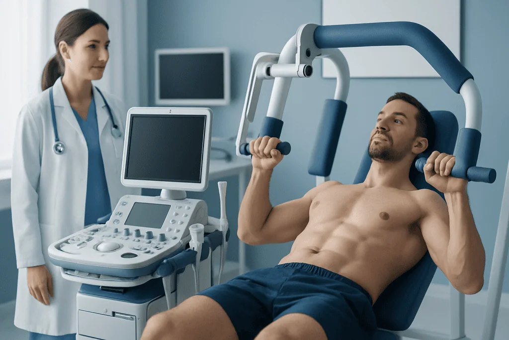 Patient undergoing chest exercise test at Acibadem Hospital.
