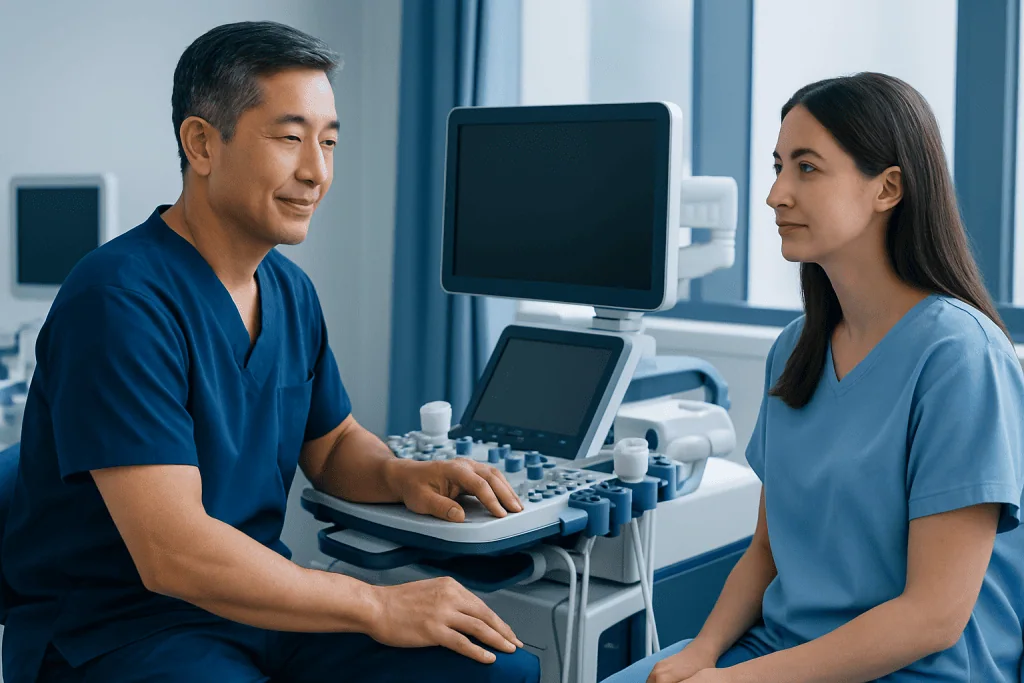 Doctor and patient in a medical consultation at Acibadem Hospital.