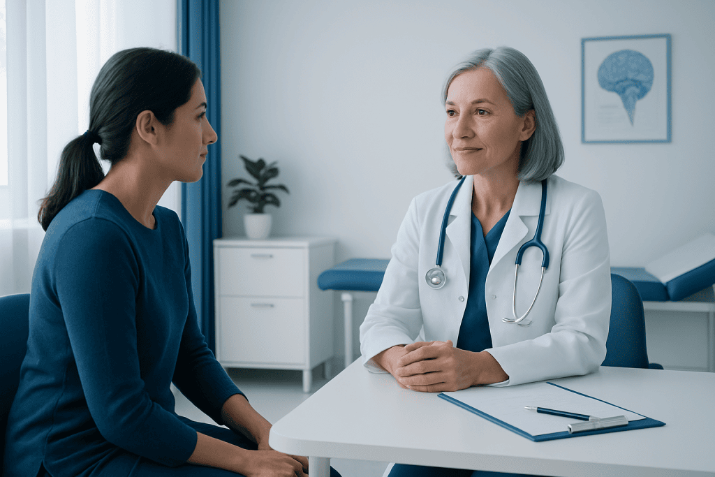 Doctor consulting with a patient in a medical office setting.