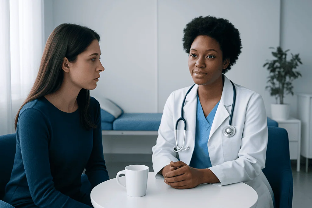 Doctor consulting with a patient in a medical office setting.