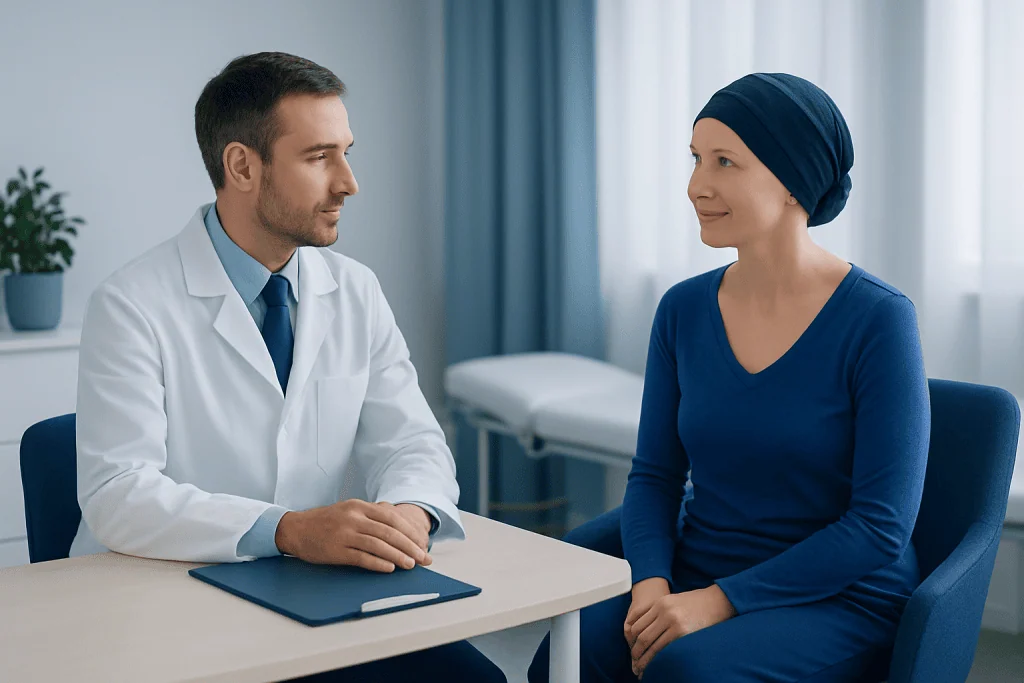 Doctor consulting a female patient in a medical office.