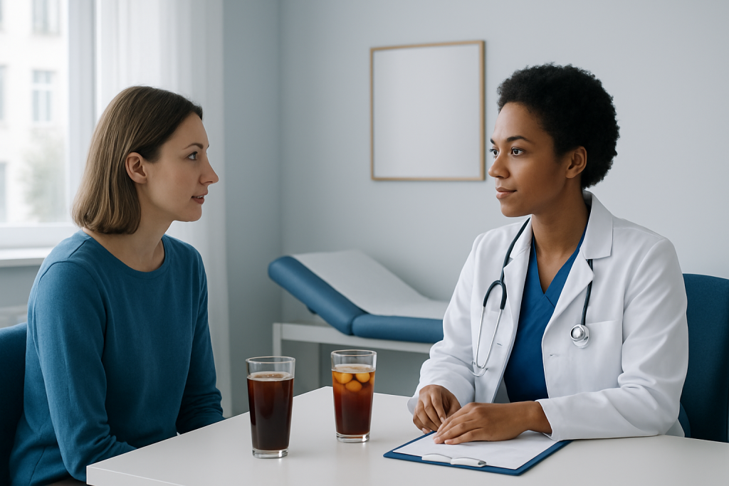 Doctor consulting with a patient in a medical office setting.