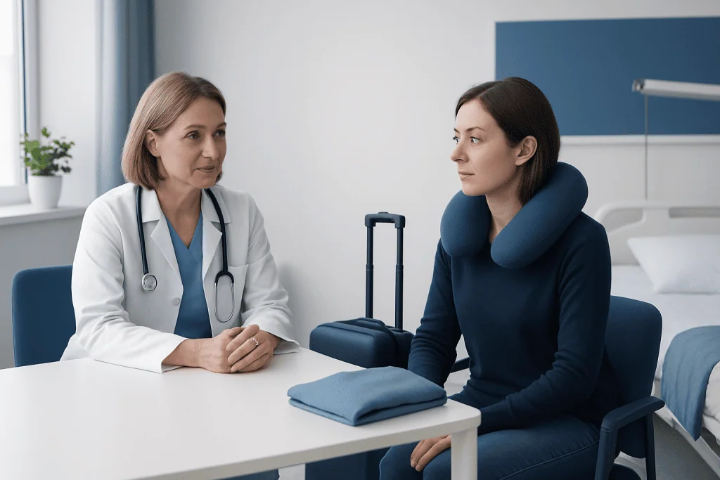 Comfort items that make sitting and waiting easier — post-surgery flight home comfort kit