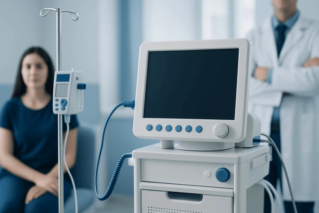 ADHD Symptoms: Common Causes, Related Conditions, and When to See a Doctor 1 Medical monitor and IV drip in a hospital room with a patient and doctor.