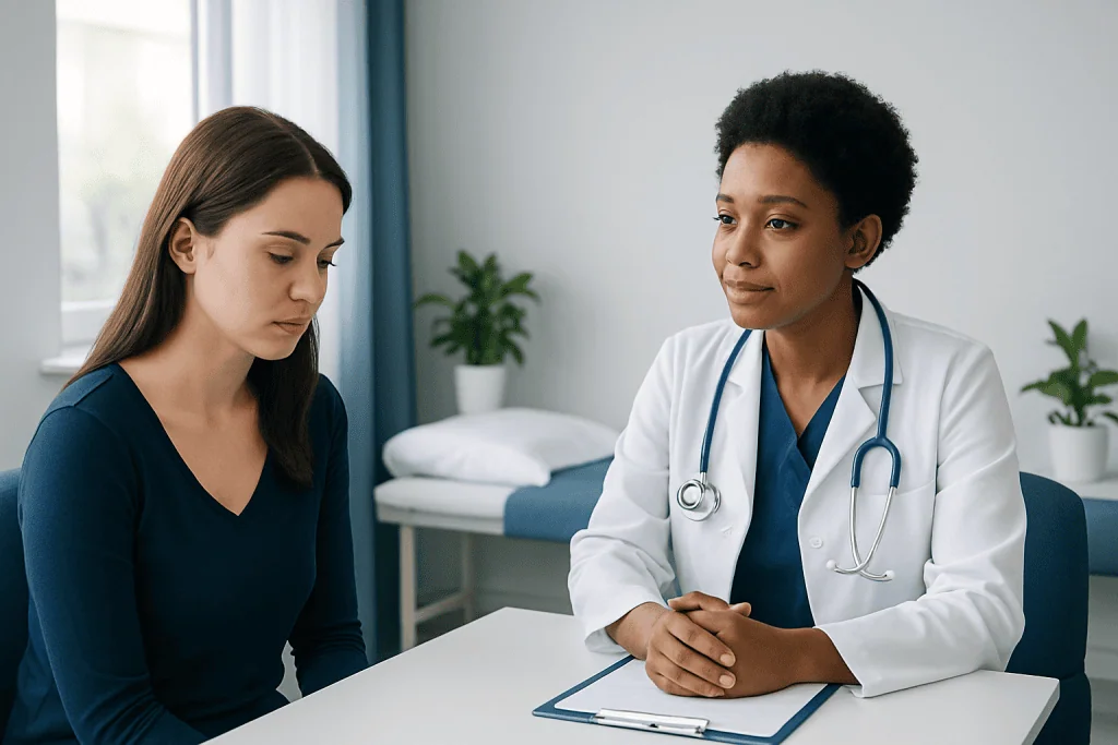 Doctor consulting with a patient in a medical office at Acibadem Hospitals Group.