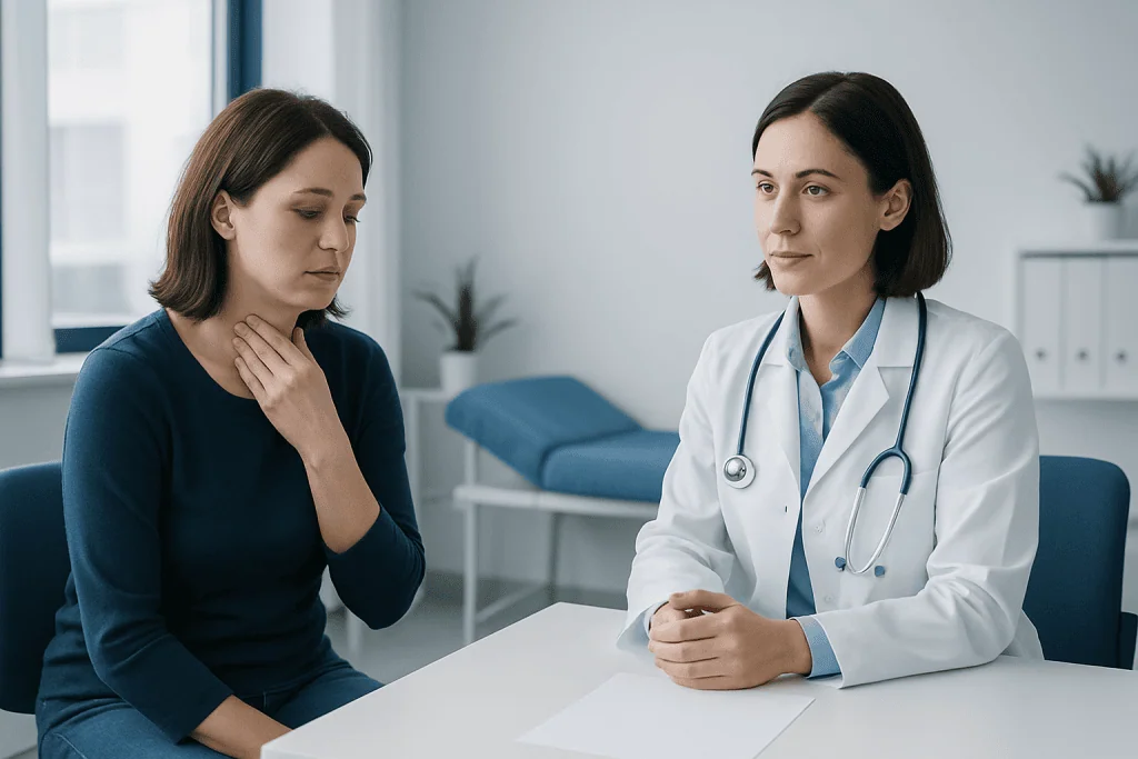 Doctor consulting with a patient in a medical office.