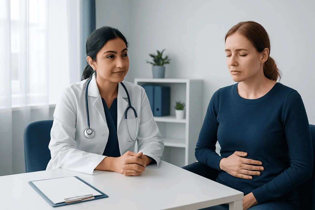 Doctor consulting a patient about digestive health and appetite issues.