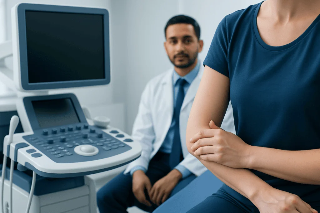 Medical consultation with ultrasound equipment at Acibadem Hospitals Group.