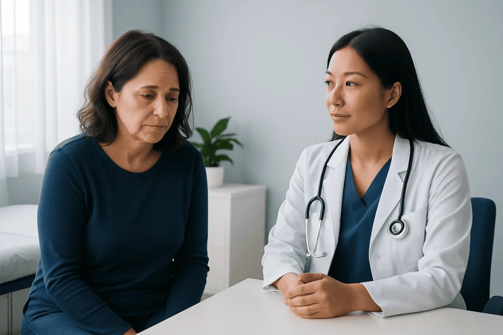 Doctor consulting with a patient in a medical office setting.