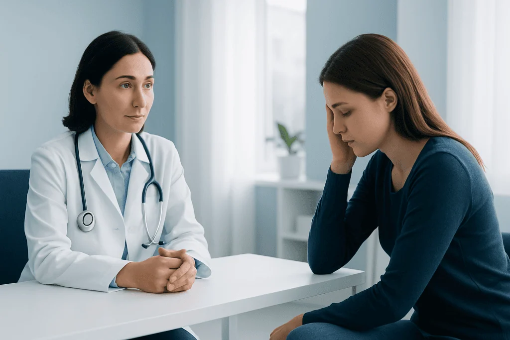 Doctor consulting with a patient in a medical office setting.