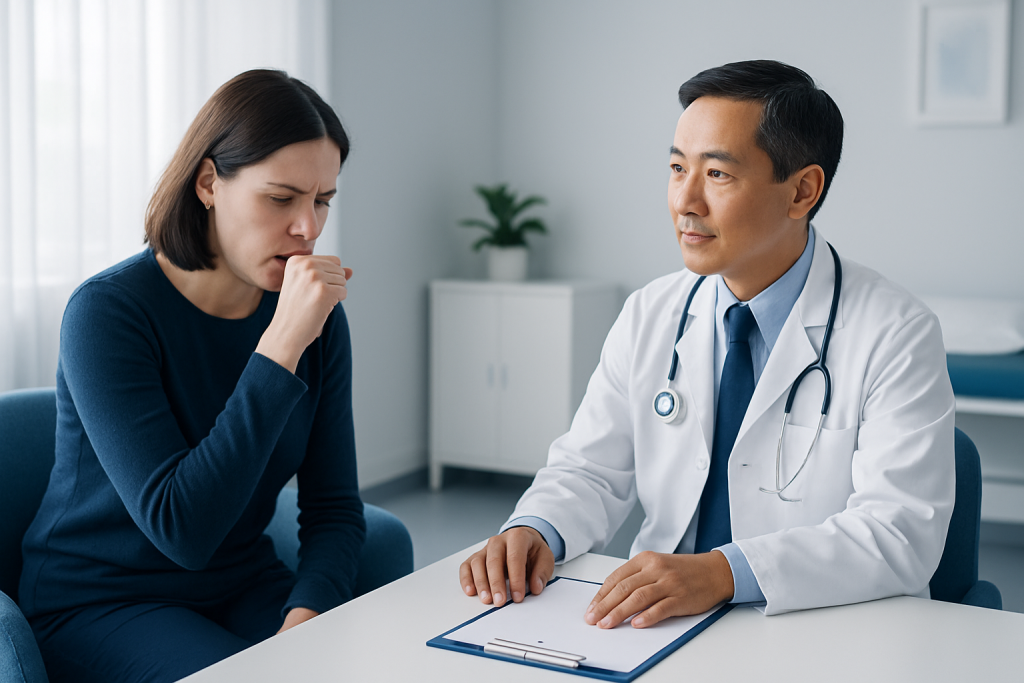 Doctor consulting with a patient about chronic cough symptoms.