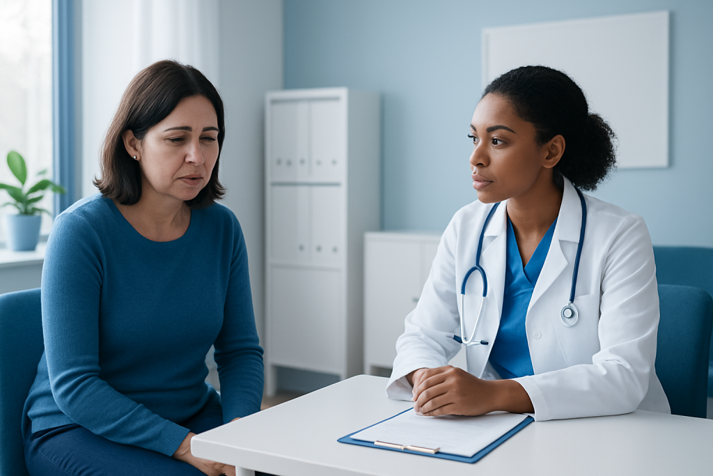 Doctor consulting with a patient in a medical office setting.