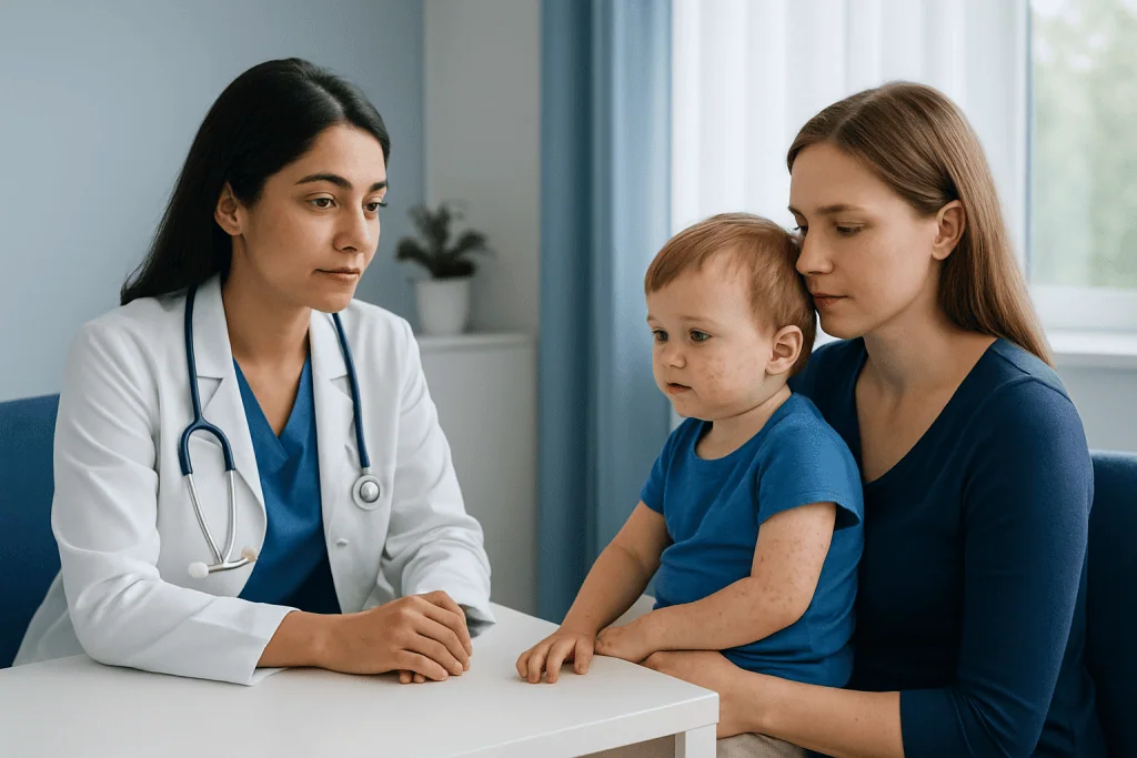 Common causes and related conditions that can look similar — images of milk allergy rash