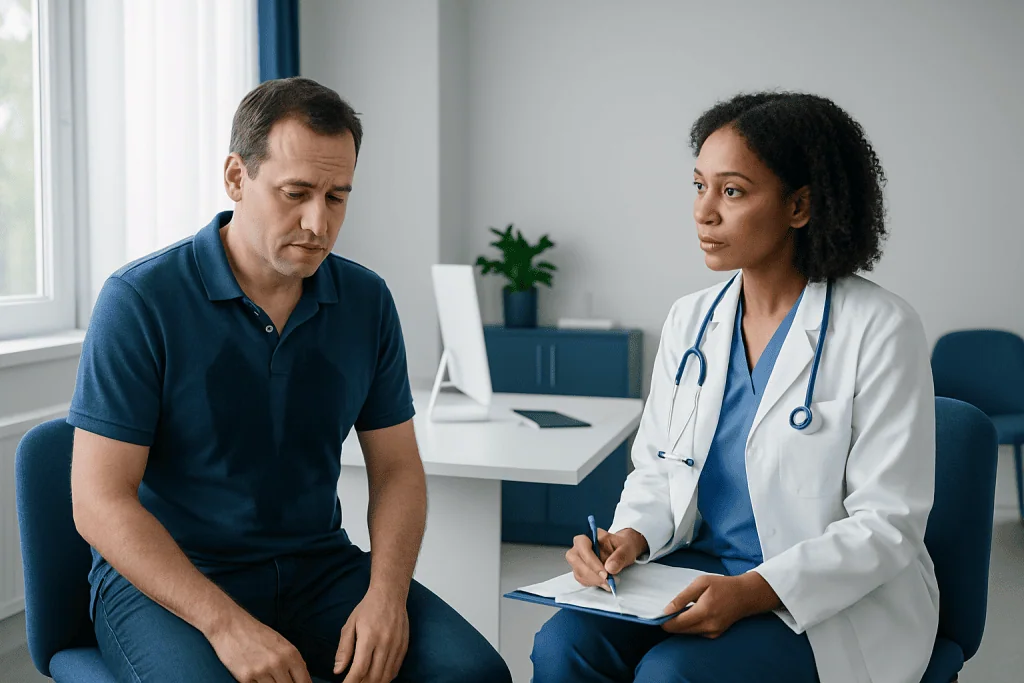 Doctor consulting with a patient in a medical office setting.