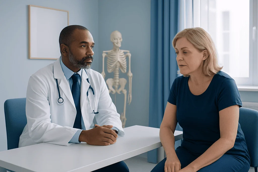 Doctor consulting with a female patient in a medical office.