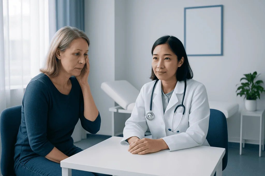 Doctor consulting with a patient in a medical office setting.
