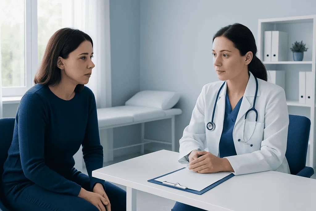 Doctor consulting with a patient in a medical office setting.